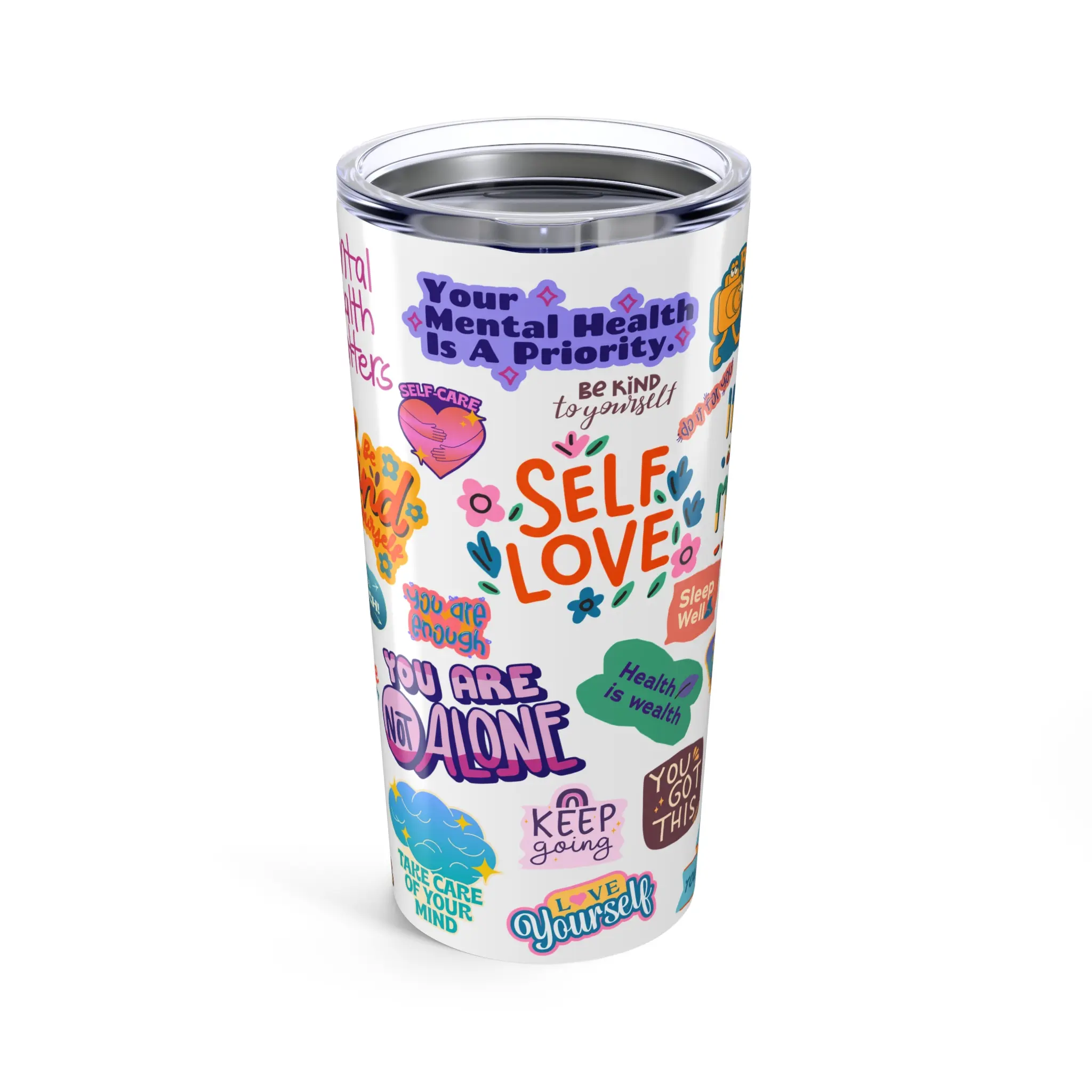 White Mental Health Matters 20oz Tumbler, Motivational Daily Affirmation Reminders, Growth Mindset Tumbler, Mental Health Gift, Encouragement Tumbler Gift for Her or Him, Motivational Messages Drinkware