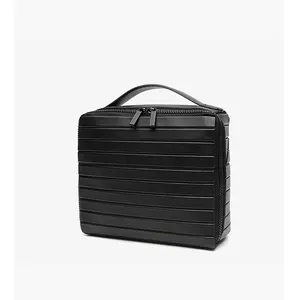 Striped Multi‑Compartment Spacious Makeup Bag Handheld Travel Cosmetic Organizer Water‑Resistant Toiletry Storage for Women Daily Vacation Use