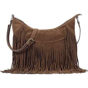 Women Fringe Hobo Bag Western Purse  Bag Vegan Suede Tassel Hippie Crossbody Bag