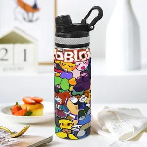 Roblox TikTok Viral 20oz Insulated Water Bottle Stainless Steel Tumbler Double Wall Vacuum Leakproof Cup with Handle Lid Direct Drink Foldable Straw School Gaming Aesthetic Travel Mug Kids Daily Hydration Bottle