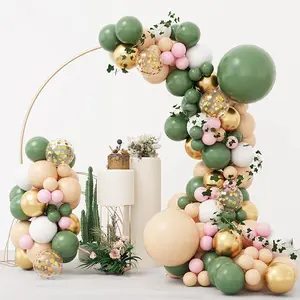 150pcs Sage Green Pink Balloon Garland Arch Kit, Olive Green Blush Peach Gold Balloons with Artificial Ivy for Baby Shower Birthday Garden Theme Party Decorations