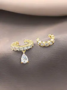 Stylish Double Layered Cubic Zirconia Water Drop Ear Clips, No Piercing Elegant Copper Ear Cuffs for Women, Delicate Minimalist Fashion Accessories, Dainty Fashion Jewelry