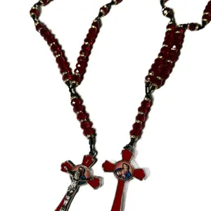 Red Virgen De Guadalupe Crystal Beaded Rosary with Detailed Crucifix and Iconic Medal for Daily Devotions