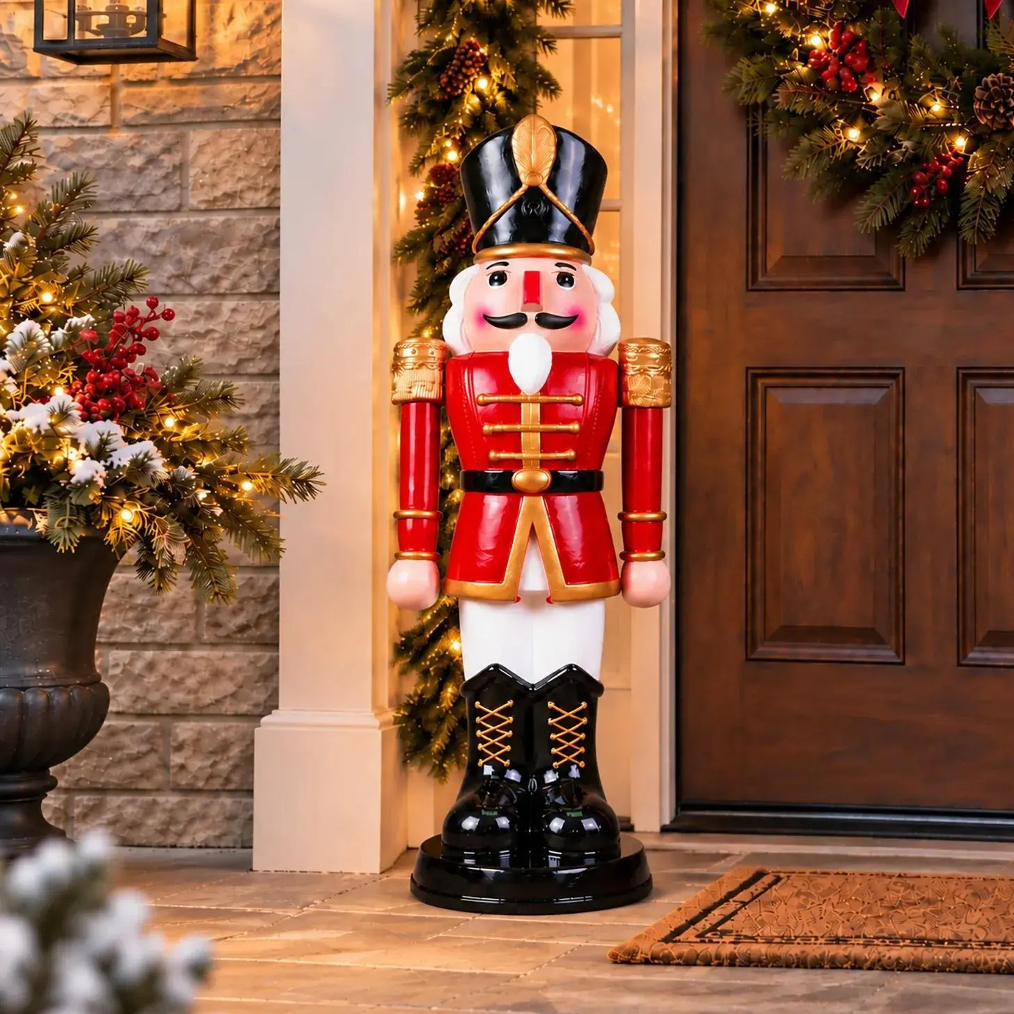 3 Ft Red White Christmas Nutcracker with Moving Arms Holiday Decor