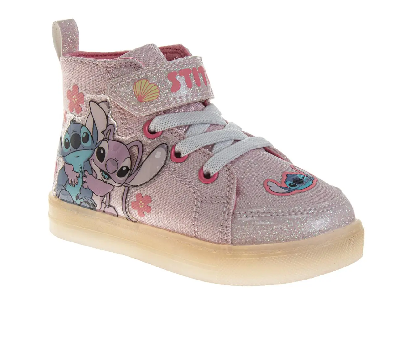 Josmo Toddler Girls' Disney Lilo & Stitch Light-Up High-Top Rubber Sneakers - Hook-and-Loop Ankle Strap Closure, Slip-On Design, Playtime Wear, Size 6, CPSIA Safe, Indoor Use