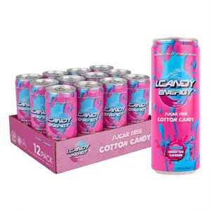 I.CANDY Energy Drink Cotton Candy 12 Pack 12 oz Cans, Sugar Free Energy Drinks Bulk, Zero Calorie Pink Energy Drink Case, 114mg Caffeine Clean Energy