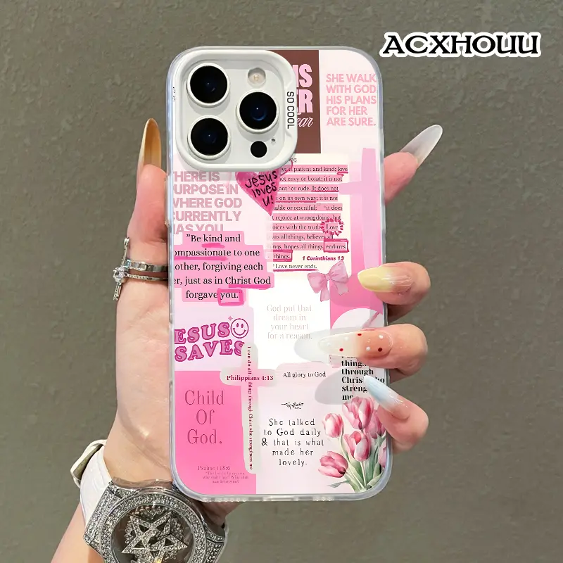 Softcase for iPhone 17 16 E Pro Max 15 Plus 14 13 12 11 XS XR Christian Collage Coquette Pastel Design Shockproof Lightweight Protective Case