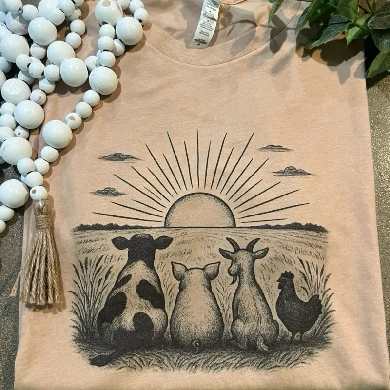Farm Animal Sunset T-shirt Casual Graphic