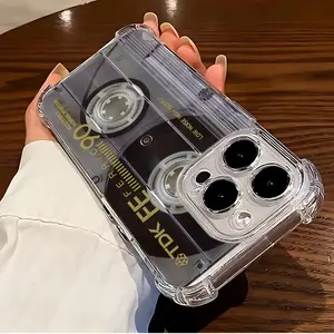 This retro music cassette-shaped phone case is compatible with iPhone 17 16 15 14 13 12 11 PRO MAX PLUS,AIR and iPhone X XS MAX. It features a transparent, soft back panel design for effective drop protection and makes a perfect gift for any occasion.