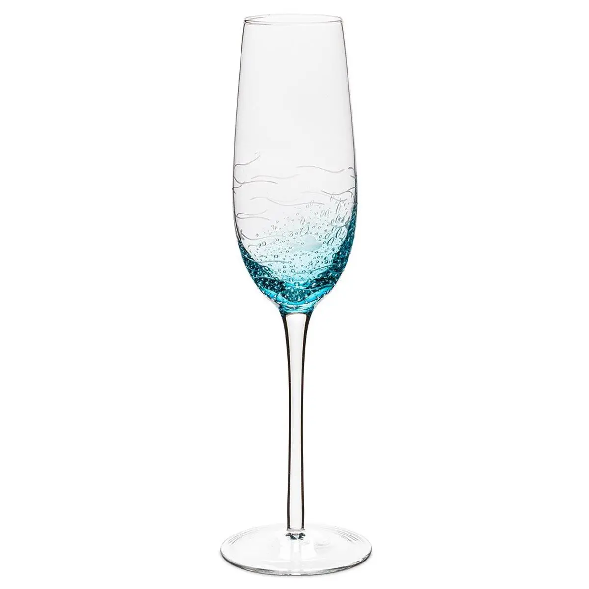Abbott Collections AB-27-SARDINIA-FLUTE 10 in. Fish Cut Seeded Glass Goblet, Aqua Blue & Clear - Set of 4