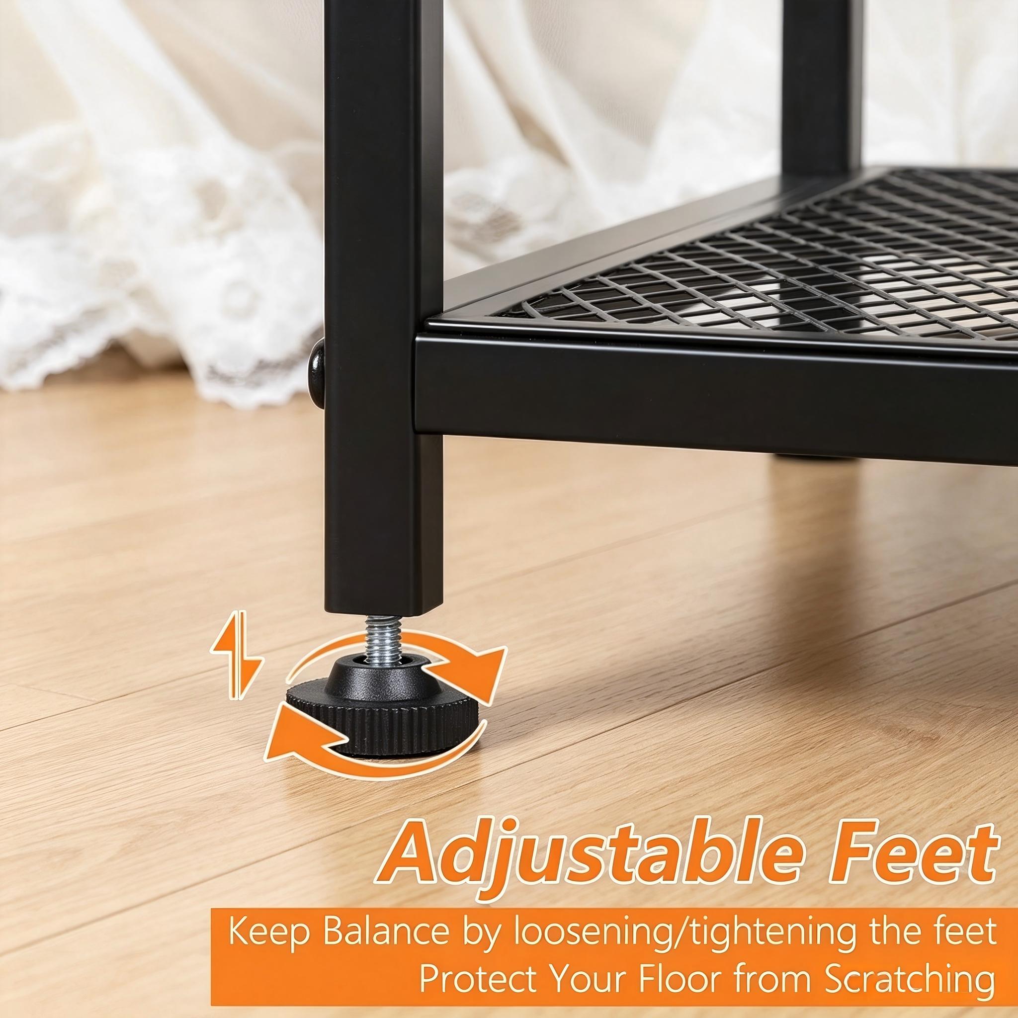 Black Nightstand with Charging Station, USB & AC Power Outlets, Fabric Drawer, Open Storage Shelf, Adjustable Legs – Multifunctional Bedside Cabinet for Bedroom, Living Room