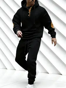 Men's Casual Fashion Set: Two-Piece Knitted Jacquard Hoodie and Pants