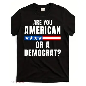 Men'S Patriotic T-Shirt: Are You American Or Democrat?- A Breathable Crew Neck Tee Featuring a Retro American Flag Graphic And Lettering, Perfect for Casual Wear on The 4Th of July And Political Gatherings