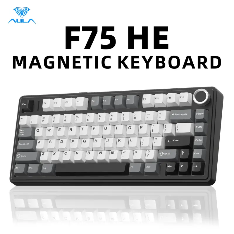 [NEW] AULA F75 HE Wireless Magnetic Switch Custom Gaming Keyboard - 75% Hall Effect Light Up Creamy Keyboard, Rapid Trigger, 8000Hz Polling Rate, Adjustable Actuation, BT/2.4G/USB-C, Hot Swappable RGB Backlit for PC Gamers, Multi-Device, Light Up Keyboard
