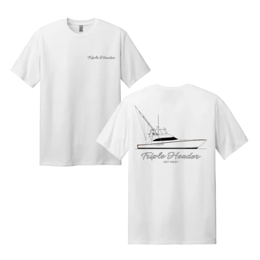 Triple Header Boat Shirt for Men – Sport Fishing Boat Graphic Tee, Key West Offshore Angler Gift