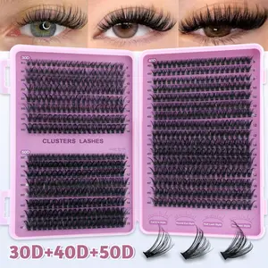 640 cluster D-shaped curling high-capacity false eyelashes, 30D + 40D + 50D mixed, false eyelashes, glue, tweezers, detaching cream, with lengths ranging from 8 to 16MM. Suitable for DIY makeup false eyelashes for daily wear. Soft and thick black color, e