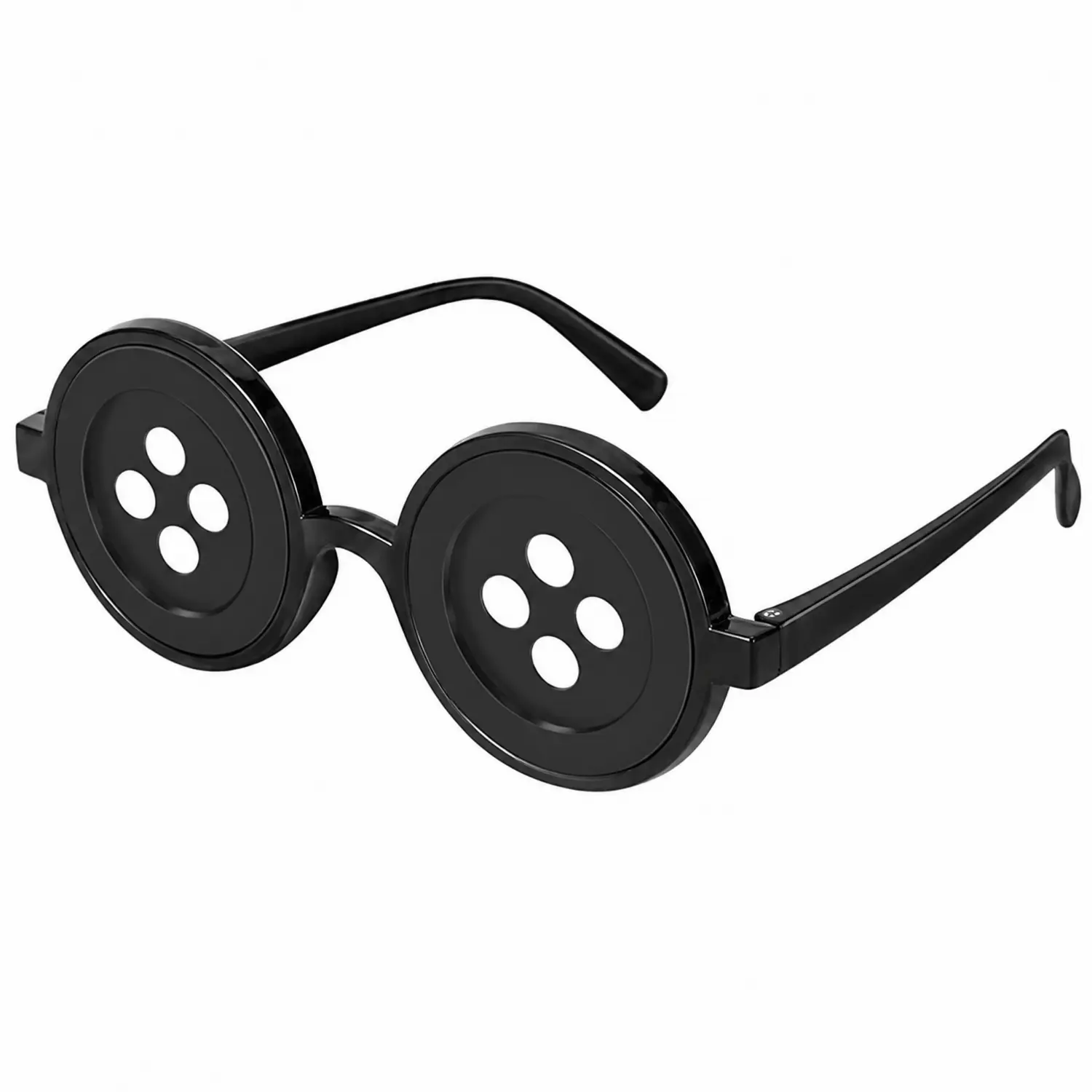 Novelty Black Button Eye Glasses – Round Frame Costume Sunglasses with 4-Hole Button Design – Funny Gothic Props for Halloween, Cosplay, Masquerade & Themed Parties – Unisex Adult Accessory