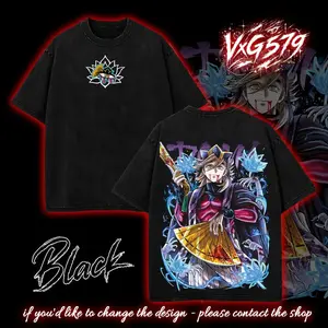 Doma Upper Moon Rank 2 Demon Slayer Anime Double Printed Acid Washed T Shirt Heavyweight Cotton Oversized Unisex Graphic Tee Retro Vintage Streetwear Loose Fit Casual Daily Outdoor Party Fashion Top Ideal Gift for Anime Manga Enthusiasts