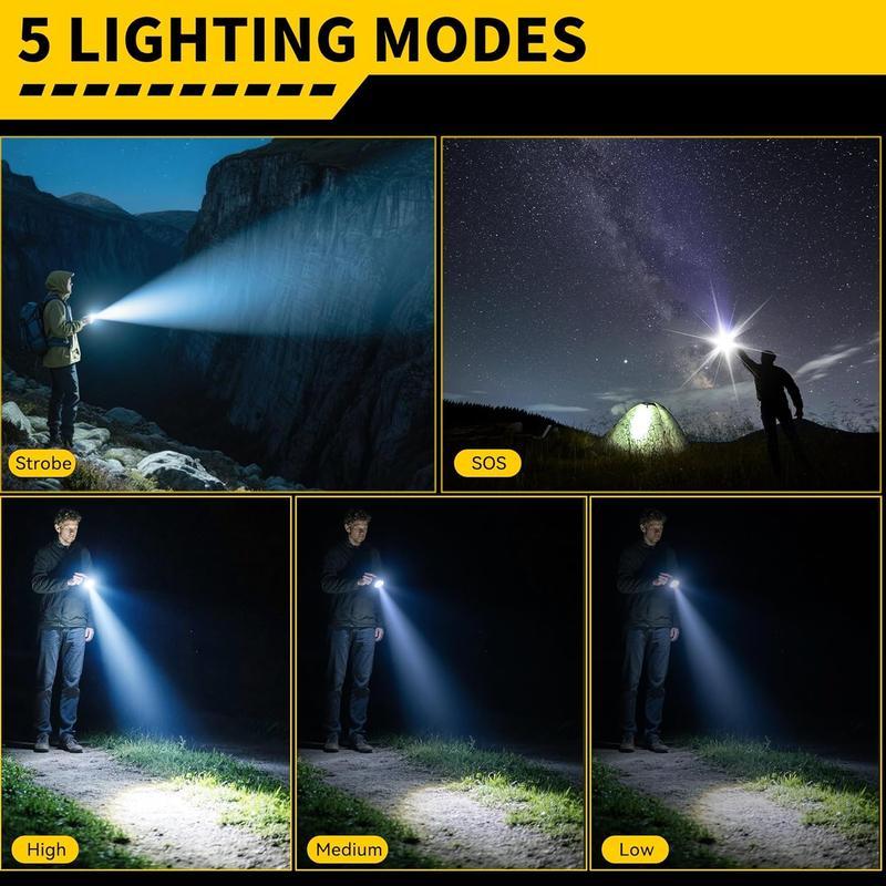 2PACKS High Lumen Rechargeable LED Flashlights Ultra-Bright Flashlights 5 Modes With COB Light Tactical Accessories,Zoom-able Torch Handheld Flashlight，For Outdoor Emergency Signaling Backyard BBQ Adjust Brightness Labor Day spotlight