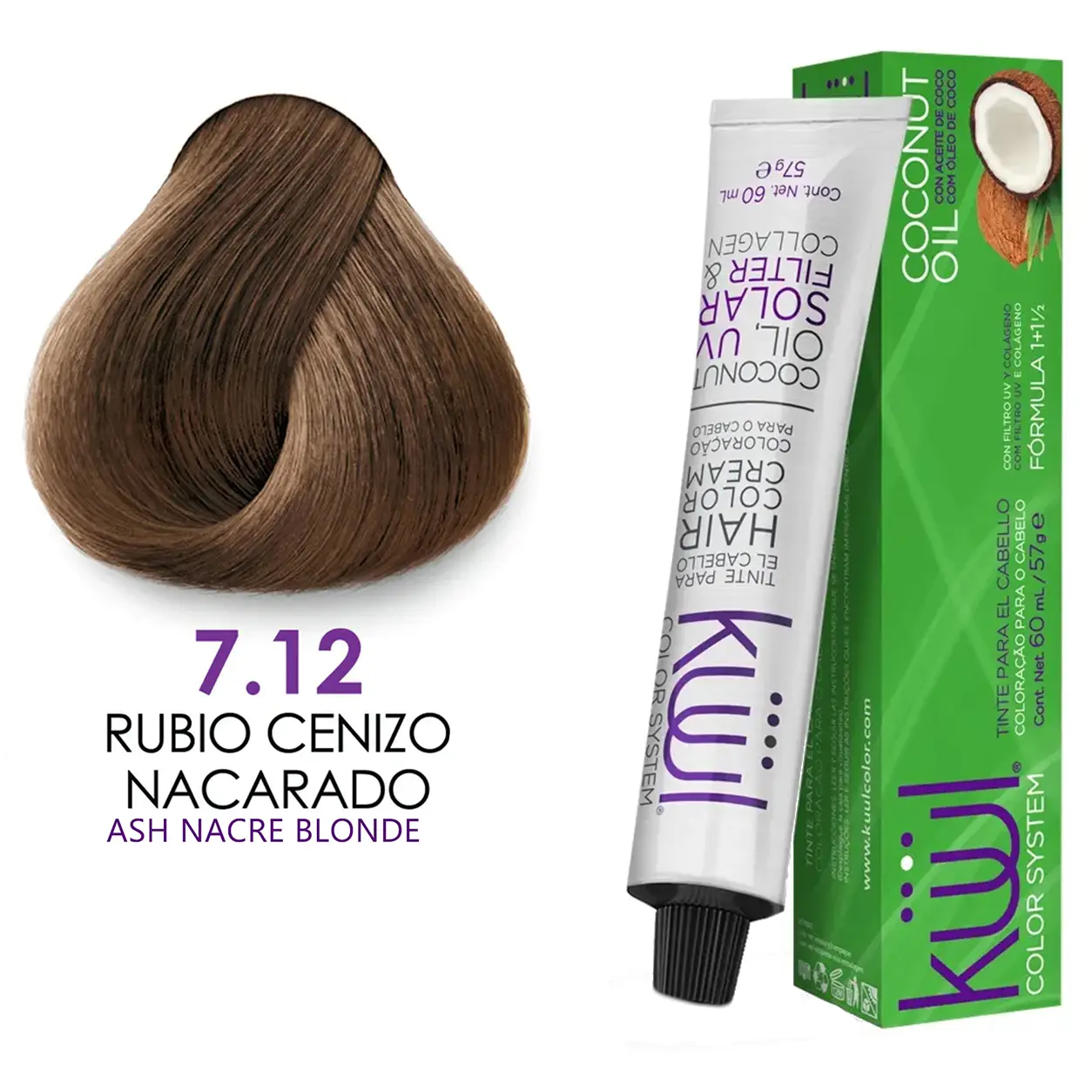Kuul Color System [ 7.12 ] Rubio Cenizo Nacarado | Ash Nacre Blonde | Tinte Para El Cabello | Permanent Hair dye | 3.04 fl oz / 90 ml