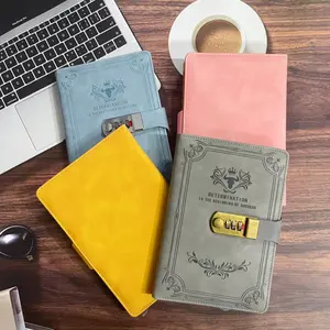 A5 Vintage Password Lock Notebook, Thick Diary Journal Secret Notepad School Stationery
