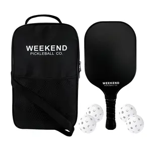 Weekend Pickleball Co, Pickleball Paddles Set of 2 with 4 Balls and Bag, Black, Beginner, Starter, Lightweight, Outdoor, Bundle, Pair, Fiberglass, Cute, Simple, Aesthetic Design