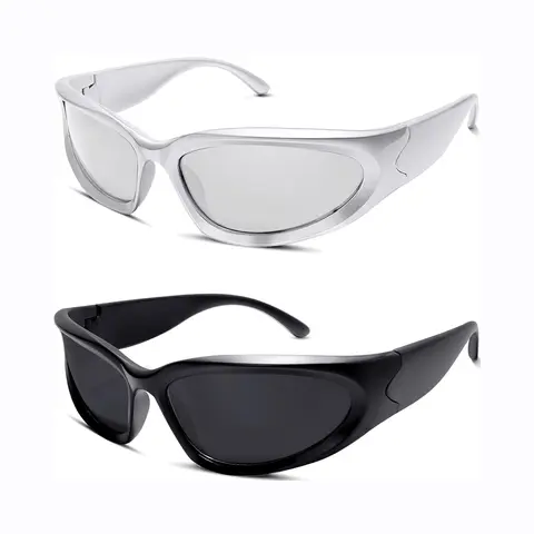 Unisex Y2K Sporty Polarized Sunglasses - 70mm Width, 42mm Height, UV400 Eye Shield, 2000s Retro Wrap-Around Futuristic Oval Shades, Driving Eyewear, 2025 Trendy Fashionable Sunglasses for Women
