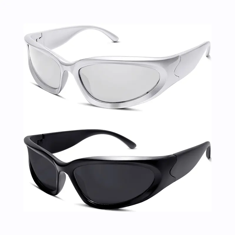 Unisex Y2K Sporty Polarized Sunglasses - 70mm Width, 42mm Height, UV400 Eye Shield, 2000s Retro Wrap-Around Futuristic Oval Shades, Driving Eyewear, 2025 Trendy Fashionable Sunglasses for Women