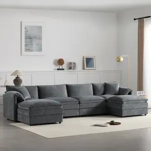 136" Chenille Modular Sectional Sofa with Deep and Wide Seat, U Shaped Cloud Couch Set with Double Cushions, 6 Seat Sofa with Movable Ottomans, Oversized Indoor Furniture for Living Room