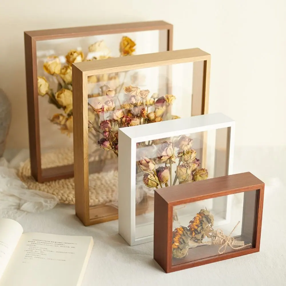 Wall Mount Flower TransparentDisplay Frame Wood Frame Dry Flower Home Decor Bouquet Specimen Storage Frame