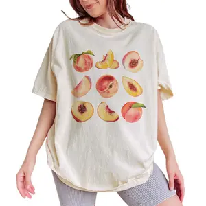 Vintage Watercolor Peach Shirt, Aesthetic Peach Graphic Shirt, Fruit Graphic Tees For Women, Vintage Fruits Tees, Aesthetic Peach Tee, Funny Gift For Fruits Lover, Summer Shirt For Girl, Women's Tops, Oversized Womenswear, Cotton Relaxed Boho Chic Style