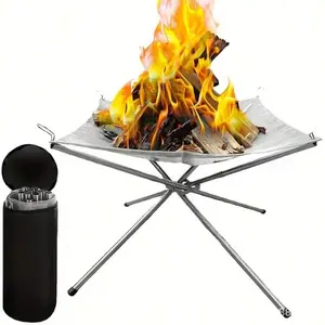 1pc Stainless Steel Folding Campfire Grill, Portable Outdoor Fire Pit, Foldable Camping Charcoal Heater, Easy Assembly Heavy Duty Lightweight Design, Multifunctional Outdoor Cooking Accessory for Camping, Hiking, Backpacking, Patio Party, Garden & Backyar