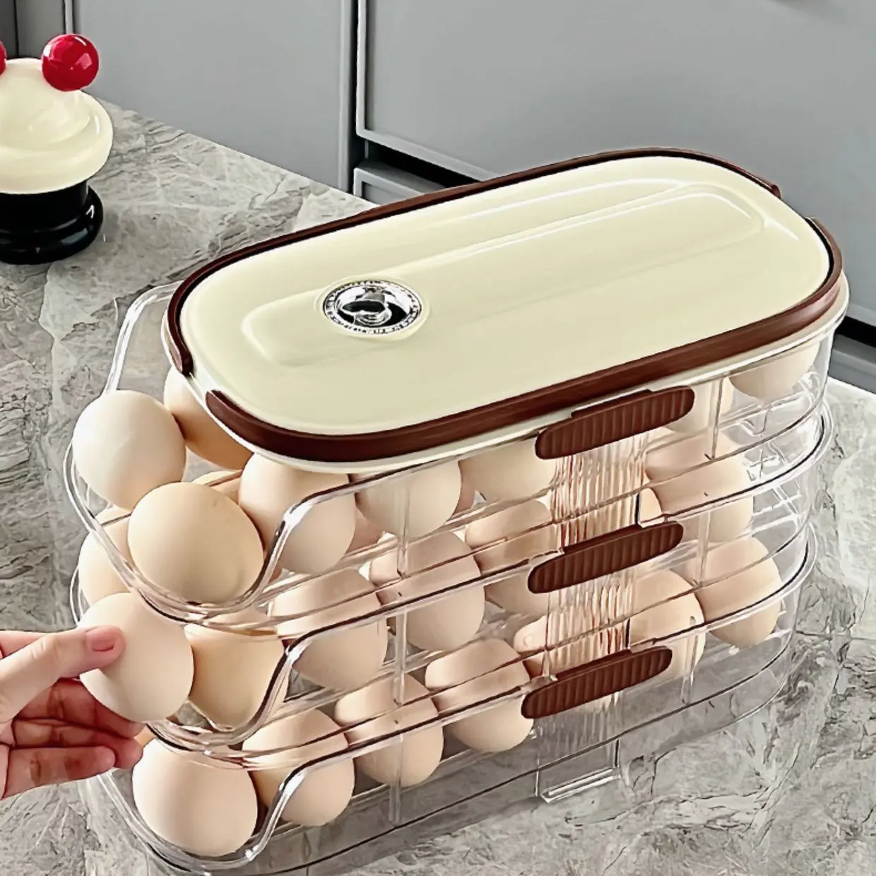 Egg Storage Box Side Door Organizer, Food Grade Rolling Egg Holder, Fridge Storage Organizer, Refrigerator Tray Rack, Kitchen Essentials, Space Saving Design, Refrigerator Accessories