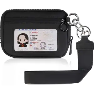 Wallet Wristlet Wallets For Women Iris Wallet Zip Card Case with ID Window (black)