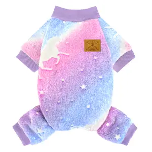 XPUDAC Dog Fleece Pajamas - Glow-in-Dark, Warm Soft Velvet Clothing with Unicorn, Star, Splash Designs, Winter Daily Warm Wear for Small-Medium Dogs,Summervibes,Petlovers