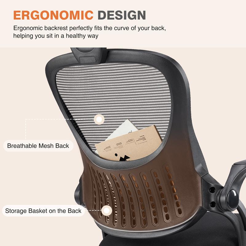 Sweet Furniture F Office Computer Desk Chair, Ergonomic High-Back Mesh Rolling Work Chairs with Wheels and Adjustable Headrests, Comfortable Lumbar Support, Comfy Flip-up Arms for Home, Bedroom