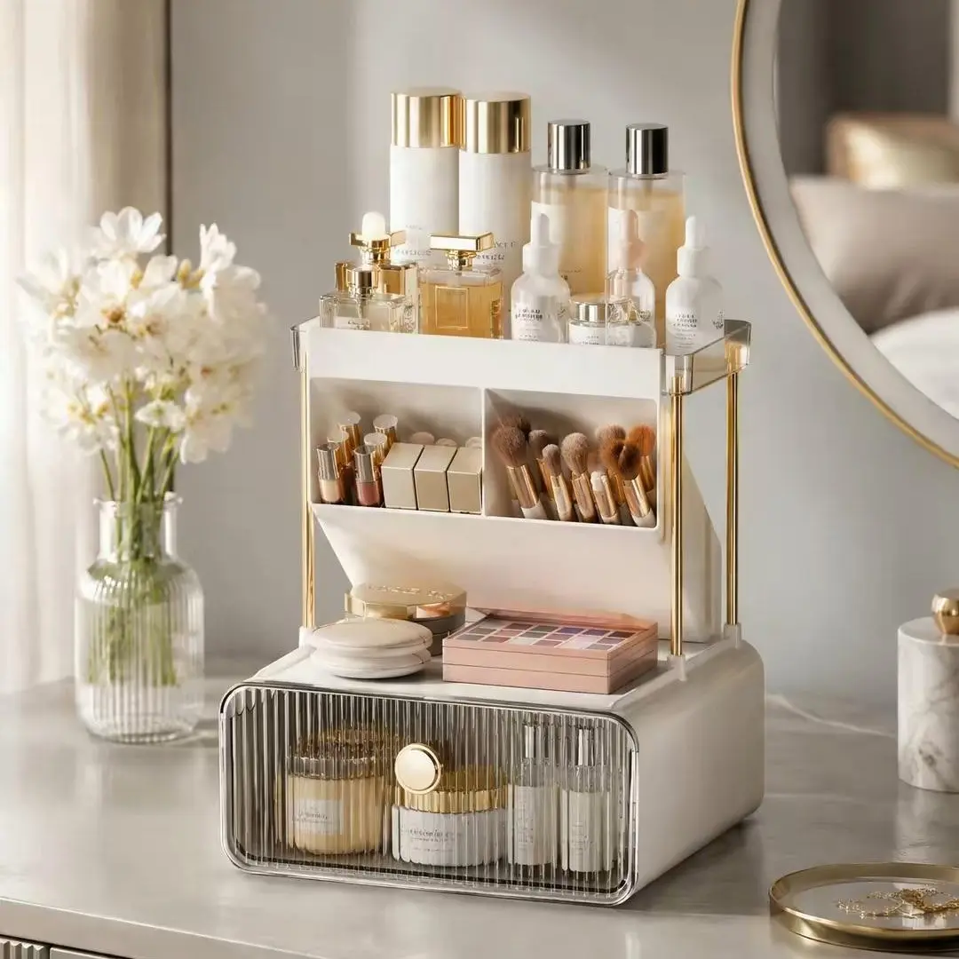 Large Capacity Makeup Storage Box, Multi-functional Makeup Brush Lipstick Eyebrow Storage, stylish storage solution Box, Desktop MakeupOrganizer for Home & Travel, Makeup Box,Cosmetics Organizer Storage, Accessory Drawer, Gift, jewelry organizer