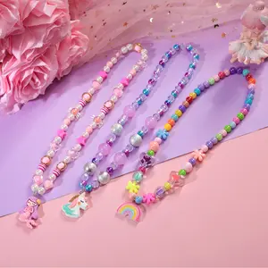 PinkSheep Girls Jewelry Set - Candy Necklace and Bracelet, Unicorn and Mermaid Theme, High-quality Resin and Pearl, Stretchy Elastic Rope, Perfect Birthday Gift for Little Girls