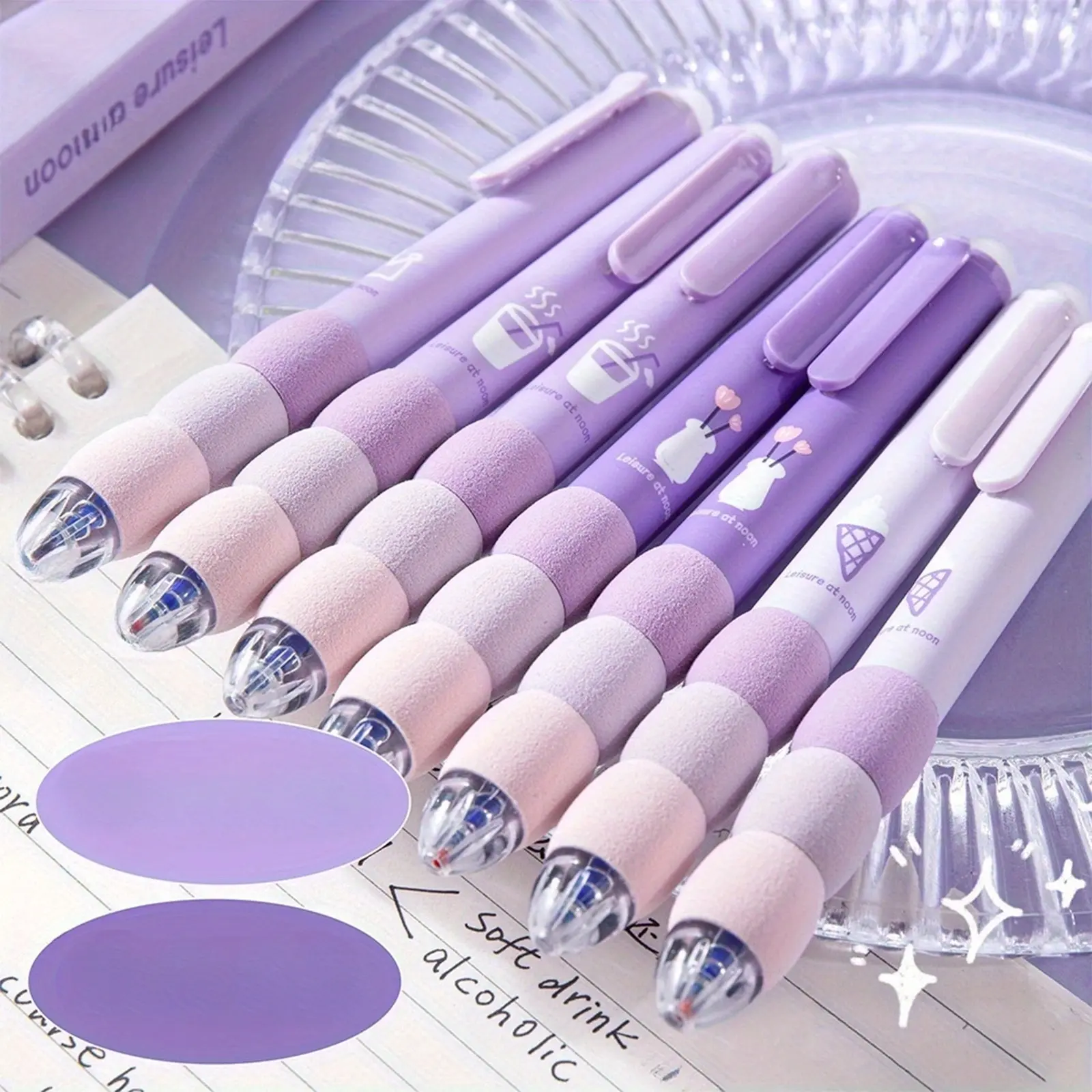 Set of four erasable 0.5mm fine dispensing pens, retractable, soft grip, non-feathering - cute stationery school and office pen set, suitable for ages 14+, Retractable Gel Pen, Writing Stationery, Writing Tools