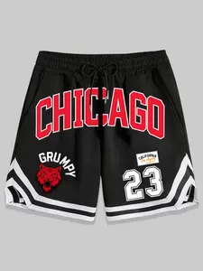 Men's Chicago 23 Vintage Basketball Shorts, American Sports Street Style, Drawstring Waist, Soft Breathable Fabric, Ideal for Games, Fitness, Casual Wear