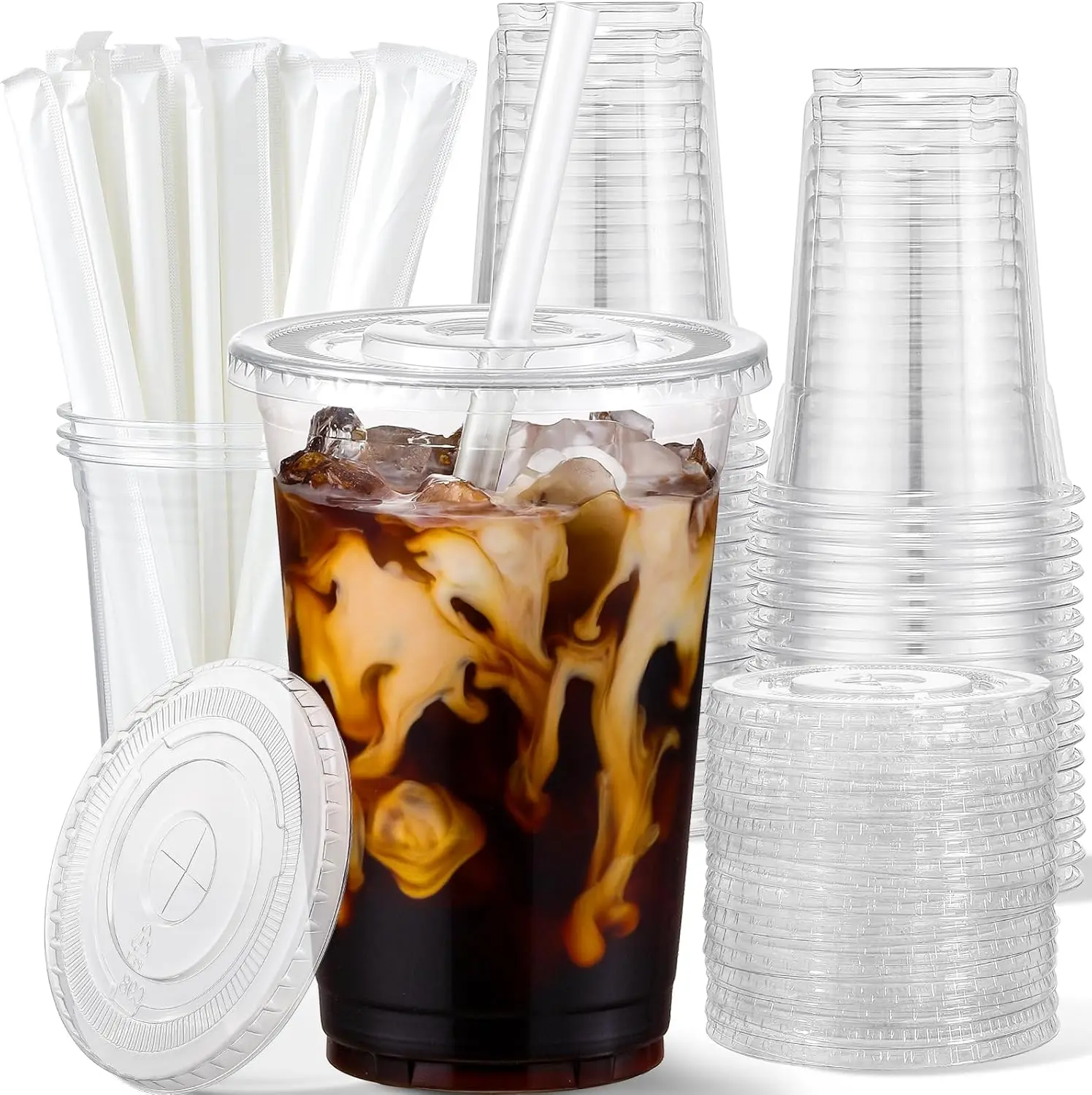 50pack 16.9OZ disposable coffee cups, disposable cups, plastic cups, transparent disposable coffee cups, milk tea cups, beverage cups, party cups (suitable for iced coffee, parties, cold drinks, smoothies and takeout beverages)