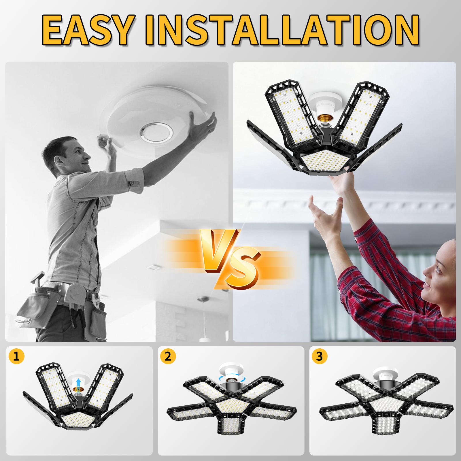 Adjustable Deformable  Five-Leaf Garage Light，360° ultra-bright omnidirectional lighting Universal fit for E26/E27 sockets Tool-free installation in seconds Efficient heat dissipation Perfect for household, garage, commercial and industrial applications