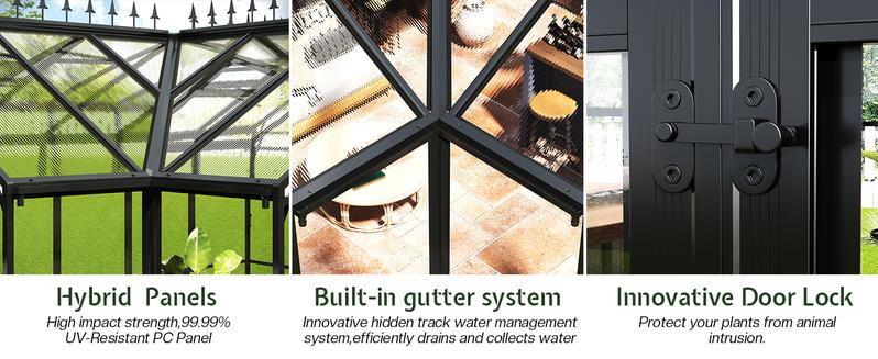 [Ships in 4 Boxes]AMERLIFE Greenhouse for Outdoors, Quick-Lock Assembly, Aluminum Frame with 2 Vents, Doors, and Walk-in Design for Garden or Backyard