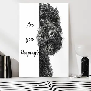 2D flat painting, 2D flat painting, 1 piece framed dog wall art - Humorous Portuguese Water Dog "Are you having diarrhea? "Home decoration, cute animal canvas prints, suitable for bathroom, living room, bedroom, playful and interesting wall decor, large-s