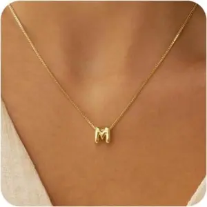 Bubble Letter Necklaces for Women, 14K  Plated Letter Necklace, Dainty  Initial Necklaces for Women Personalized Bubble Pendant Name Necklace, Trendy