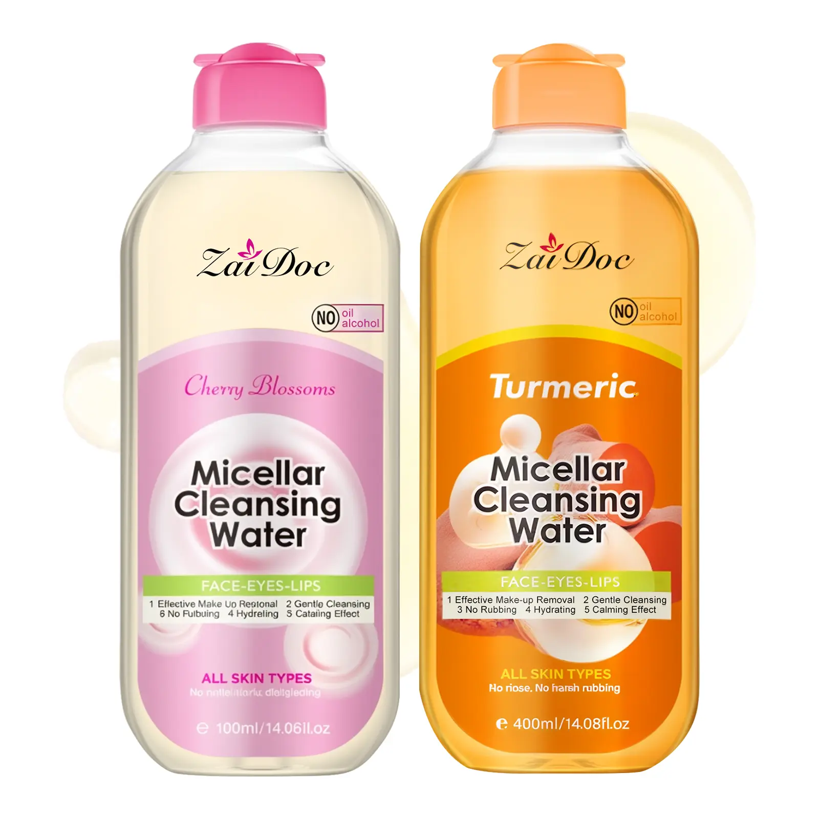 Micellar Cleansing Water - Turmeric & Cherry Blossoms - 400g - Gentle Makeup Remover for Waterproof Eyeliner - No Alcohol - Essential for Sensitive Skin - Oil-Free Skincare Set Daily Gift