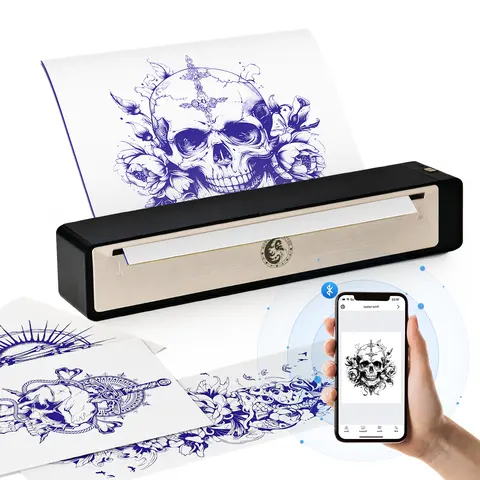 WORMHOLE Tattoo Stencil Printer, Portable Ink-Free Bluetooth Sync Kit with App Preview, No Clogging Crisp Stencils, Customizable Tattoo Simulation, Battery-Operated Gold Model for Studios/Travel, 10 Sheets Paper, Compatible with iPhone, Android, PC