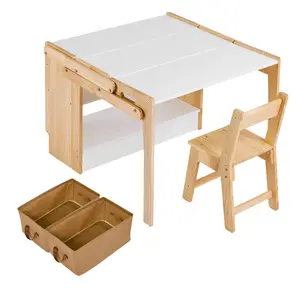 Garvee Adjustable Kids Art Activity Table and Chair Set - Convertible Craft Desk with Folding Design, 2 Storage Boxes, Multifunctional Storage Shelf - appropriate for Home or School, 70cm