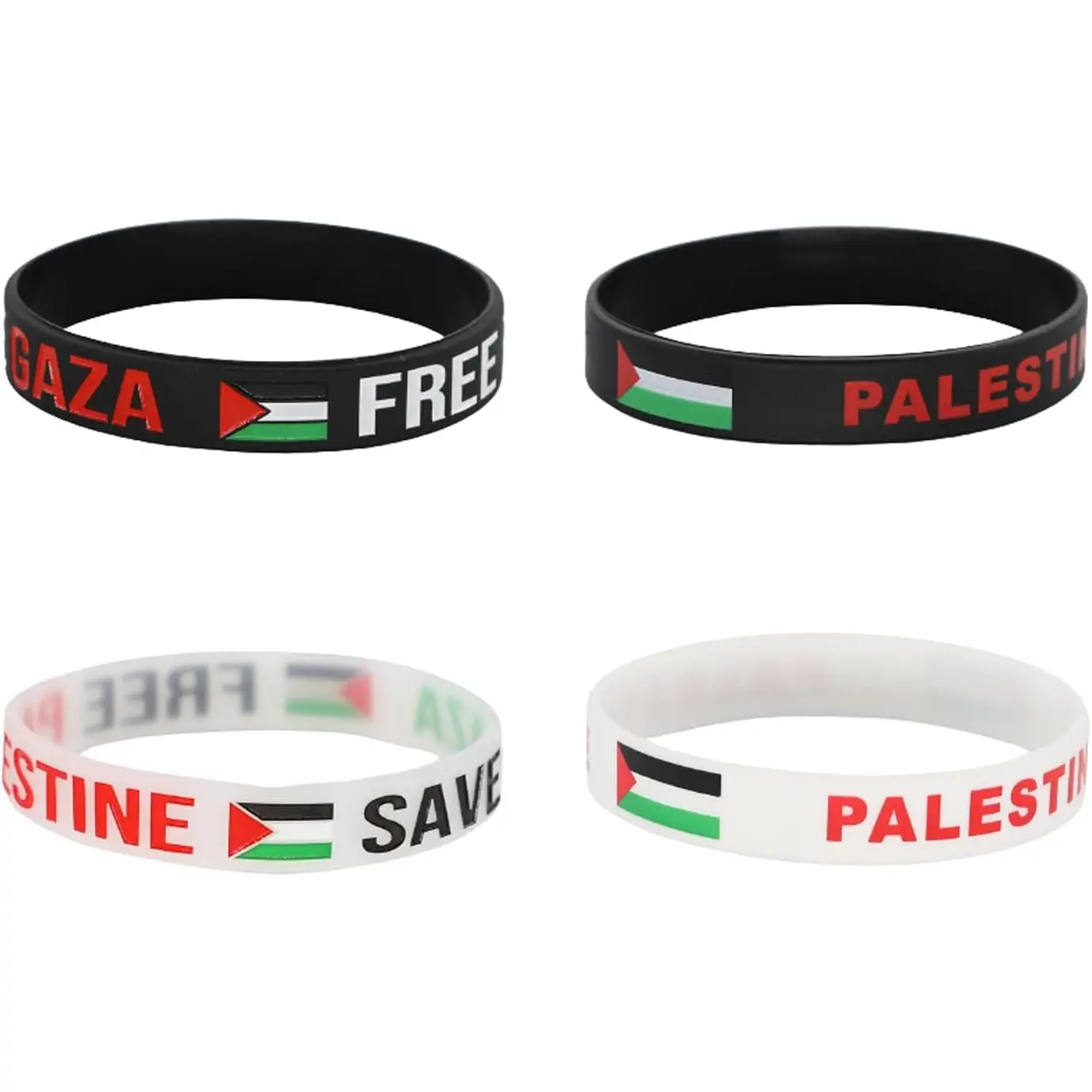 Silicone Wristbands, 4/8 Pack Statement Palestine Flag Print Set for Men & Women, Waterproof Multi-Size Sports Accessories, Statement Pieces, Silicone Band, Support Wear, Unisex Fit, Free Palestine