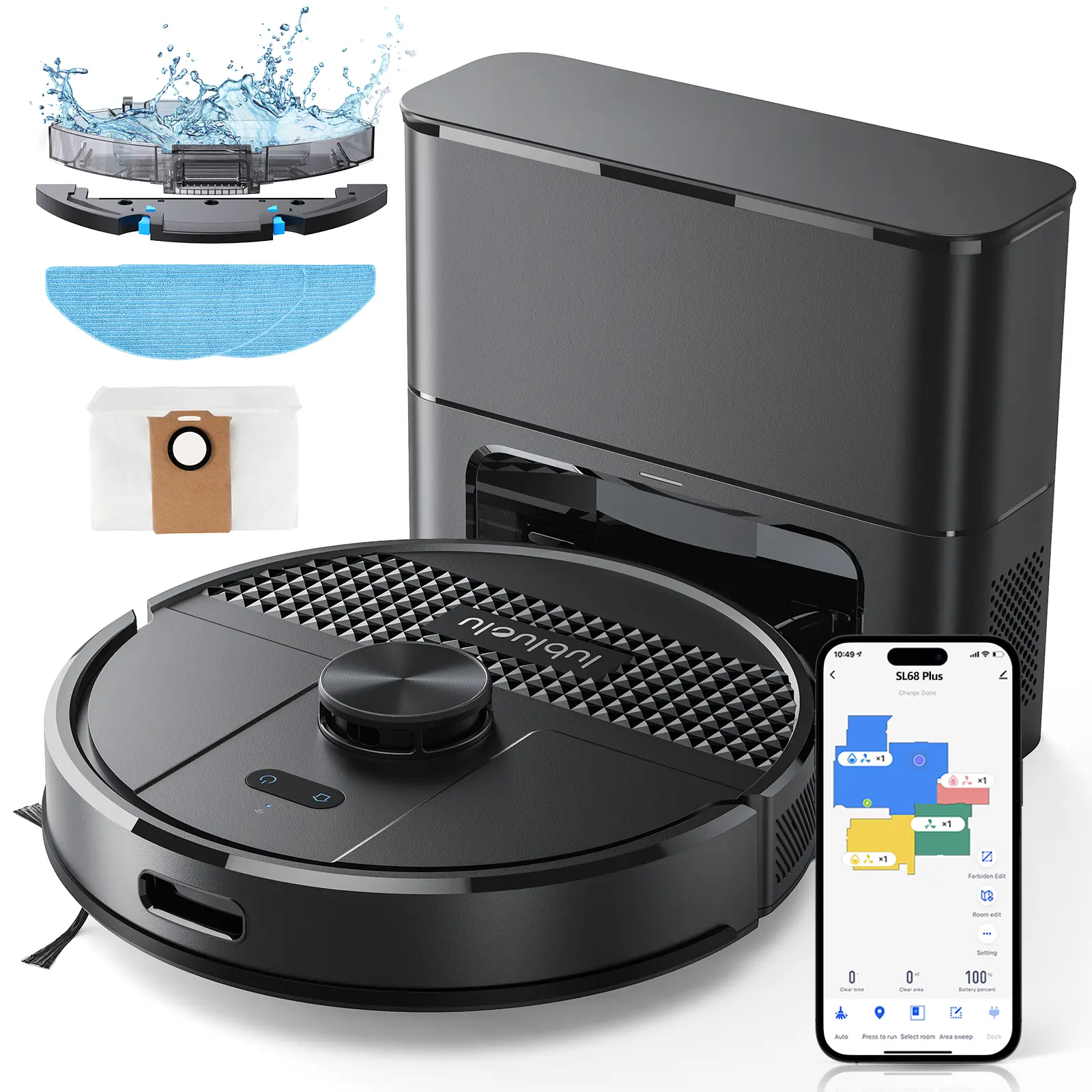 Lubluelu Robotic Vacuum and Mop Combo with Self-Emptying Station, 4500Pa Suction, LiDAR Navigation, 3-in-1 High-Performance Device, WiFi/App Control, Alexa Compatible for Pet Hair, Hard Floors (Black)